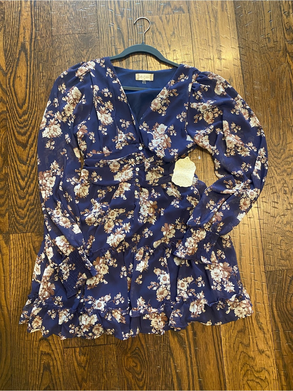 Altard State  Navy Floral V-Neck Long-Sleeve Dress